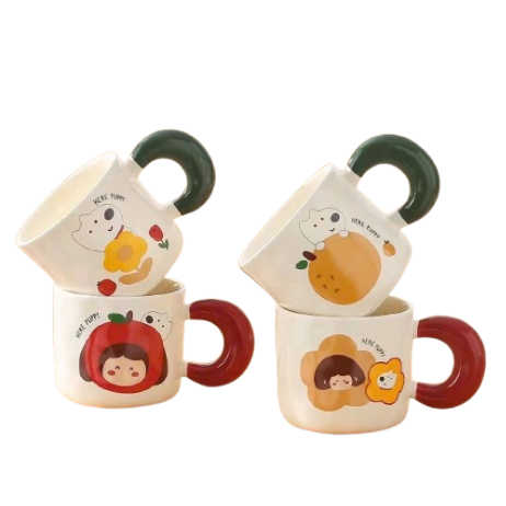 Cốc uống nước, cốc trà, cafe Ly cốc sứ cute hình hoạt hình ngộ nghĩnh quai dày cách nhiệt 400ml Quà tặng bạn bè cặp đôi