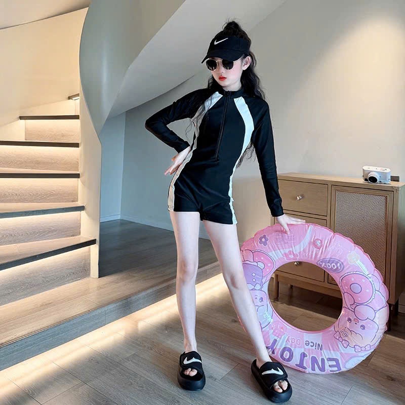Bikini tay dài , Bé gái diện đồ bơi dài tay thể thao, phong cách hiện đại và nổi bật cho bé 15-55kg