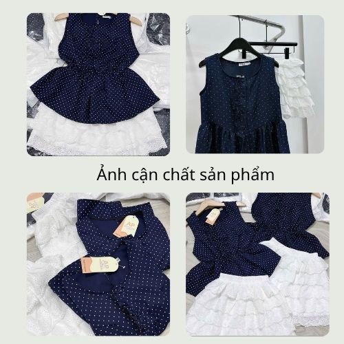 Set đồ nữ áo chấm bi mix chân váy xoè ren tầng, đồ bộ nữ tiểu thư nhẹ nhàng HCOM26213