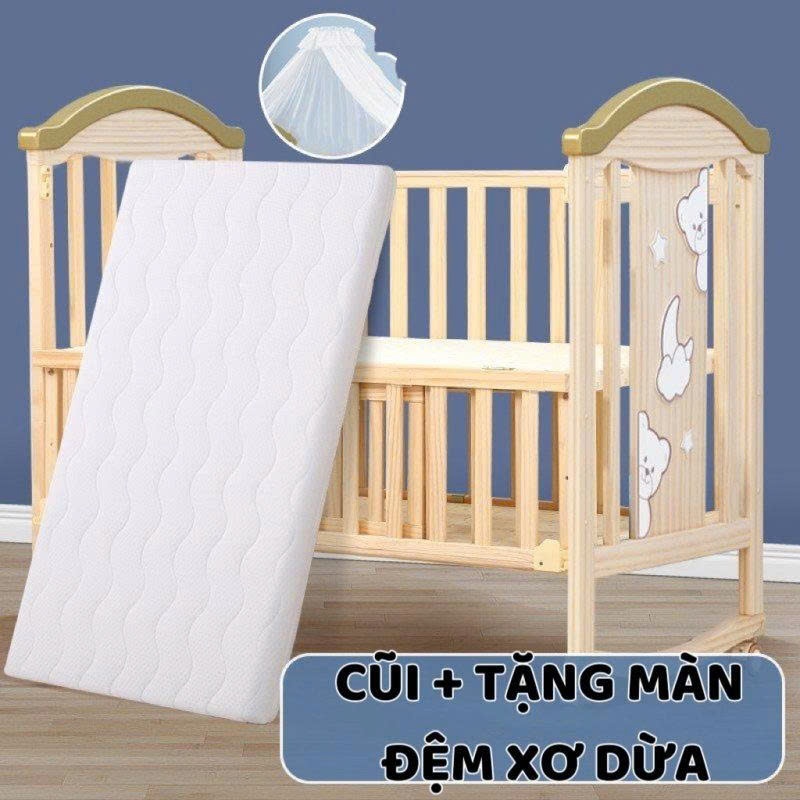 Cũi cho bé, Nôi cũi gỗ đa năng cỡ lớn 6in1 Honalife ghép cạnh giường ba mẹ tiện lớ, kt 120*65*102 cm