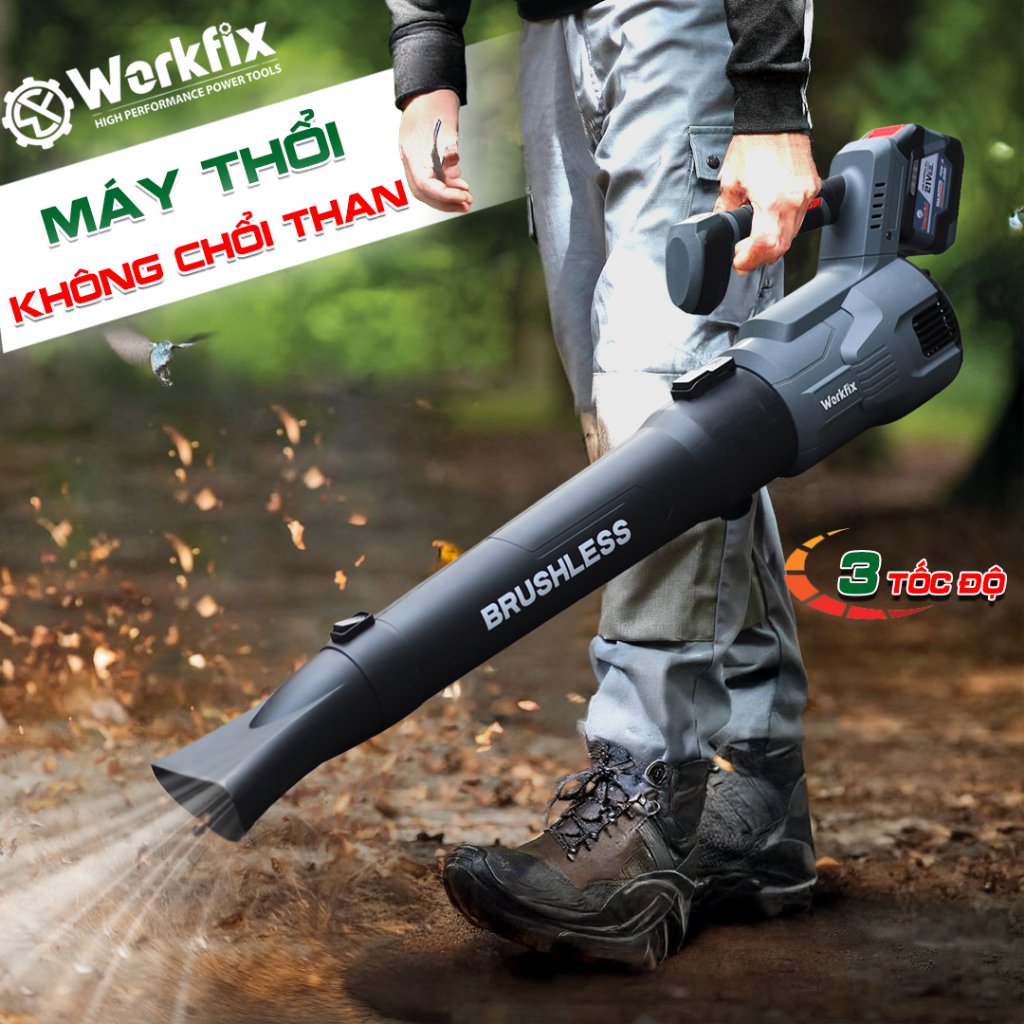 [1000W -FULL PHỤ KIỆN] Máy Thổi Lá Pin 15/20CELL Workfix WF-LB03BL, Chuyên Thổi Lá, Bụi, Rác,...
