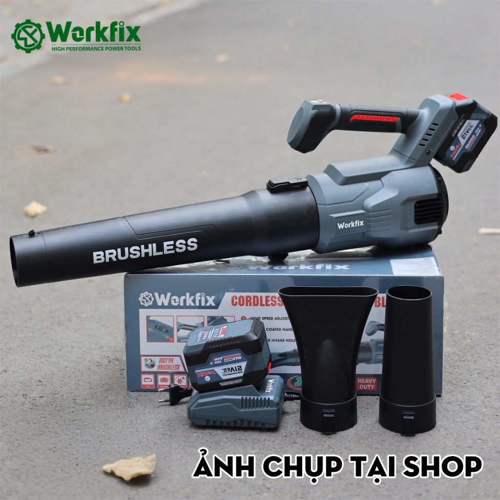 [1000W -FULL PHỤ KIỆN] Máy Thổi Lá Pin 15/20CELL Workfix WF-LB03BL, Chuyên Thổi Lá, Bụi, Rác,...