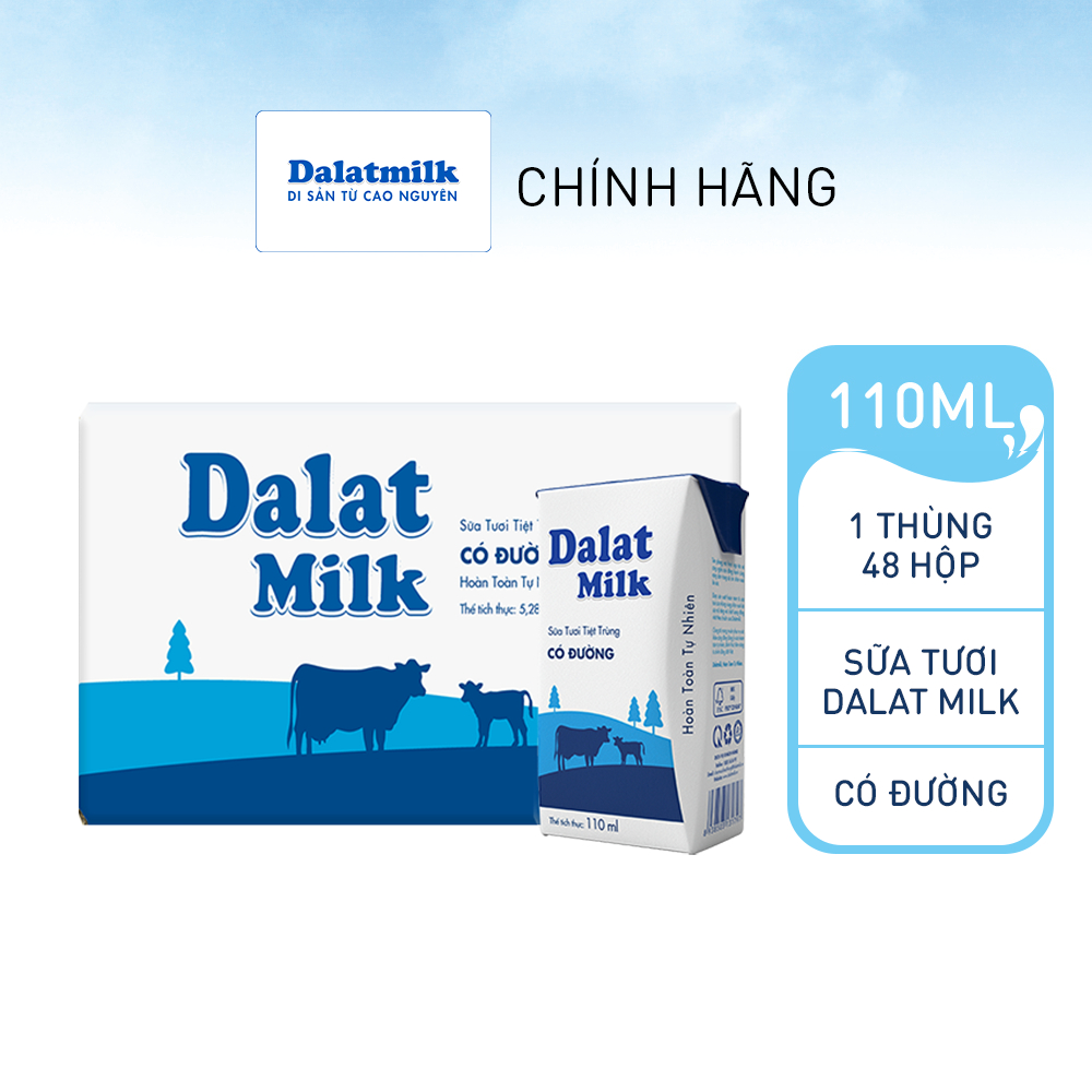 [LIVE STREAM] Thùng 48 hộp sữa tươi tiệt trùng Dalatmilk có đường 110 ml (110 ml x 48)