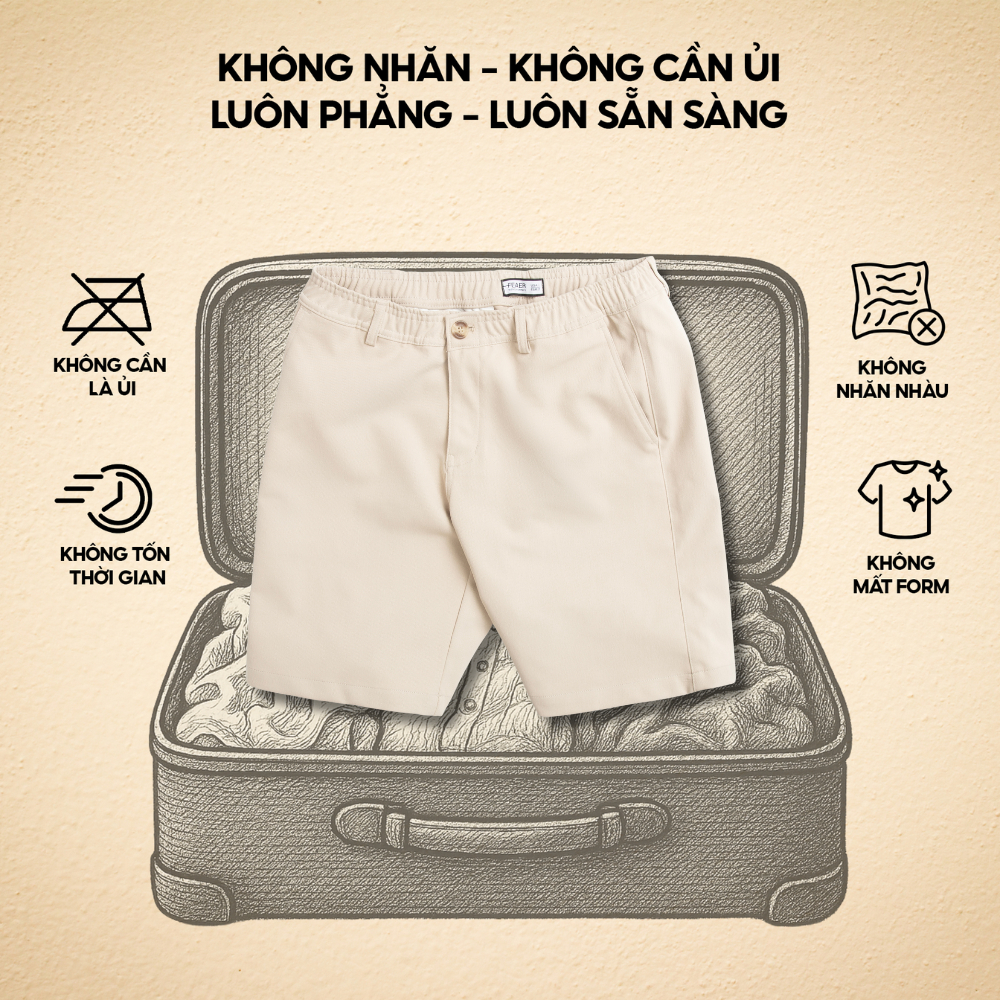 [NGANG GỐI] Quần short nam BASIC SLEEK form ngang gối, lưng thun khóa kéo, chất kaki cá sấu dày dặn, ít nhăn - FEAER
