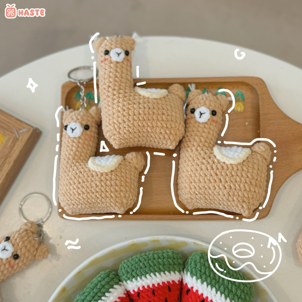 Móc Khoá Len Nhung Dưa Hấu Cừu Lạc Đà Alpaca Kem Nâu Handmade Dễ Thương Quà Tặng Độc Đáo Haste
