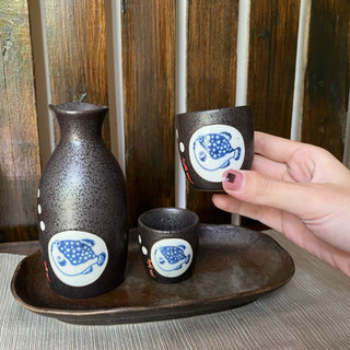 Bộ Bình Sake 2 Chum Kèm Khay Chữ Nhật - Gốm Nhật 2hand