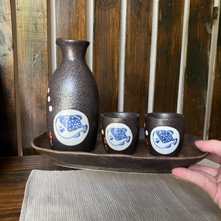 Bộ Bình Sake 2 Chum Kèm Khay Chữ Nhật - Gốm Nhật 2hand