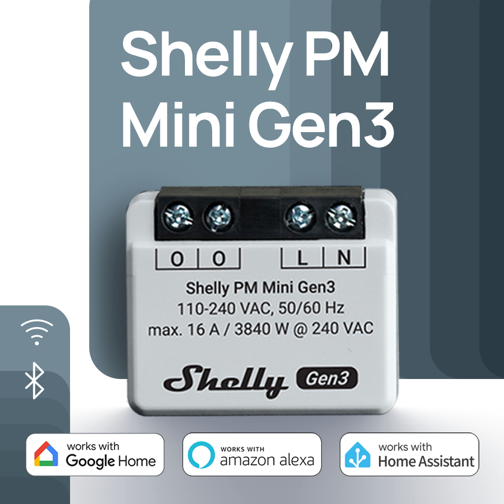 Shelly PM Mini Gen3 | Smart Wi-Fi and Bluetooth Electricity Meter | 1 Channel 16 A | Power Meter