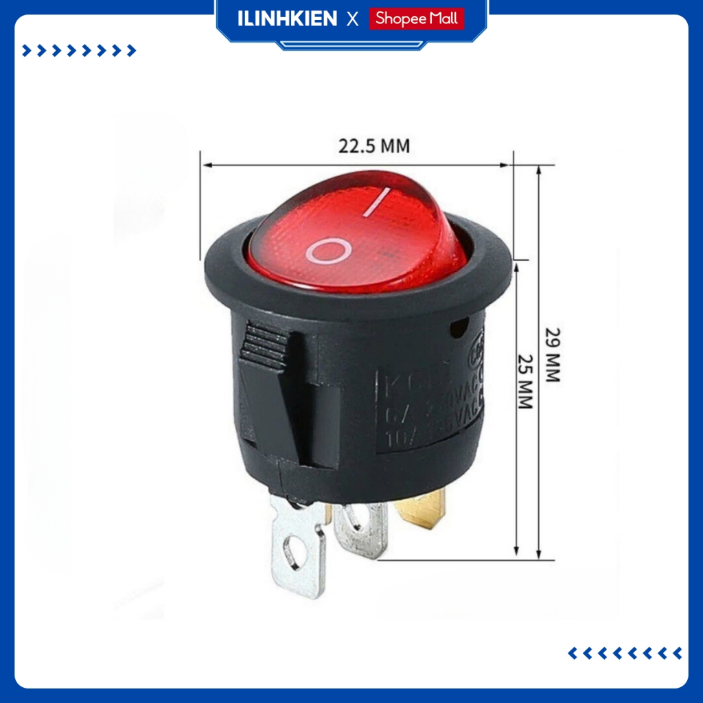 Công tắc bập bênh tròn 3 chân 250V 6A  KCD1-105 có đèn chất lượng cao ilinhkien.
