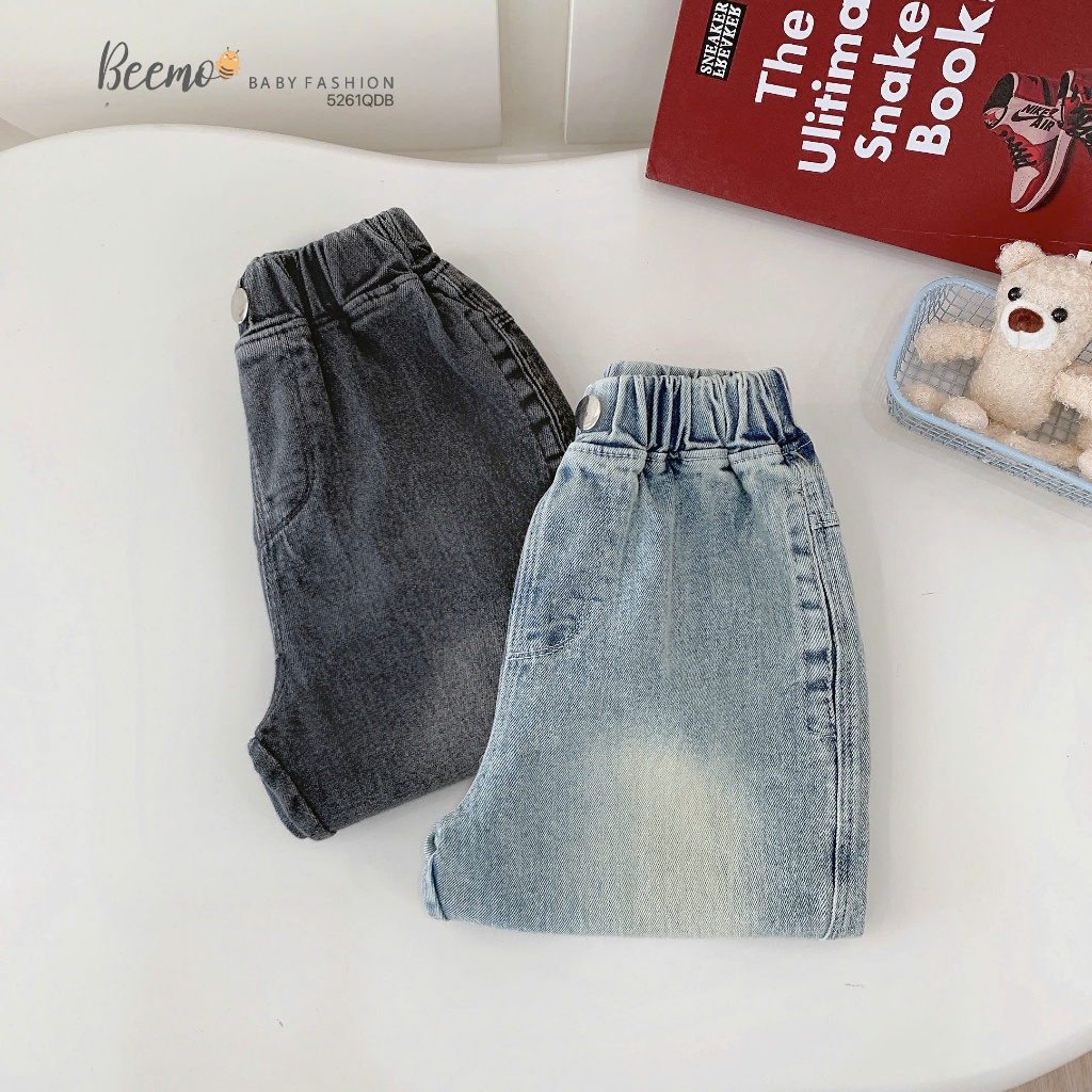 Quần jeans baggy basic mài màu bé trai, quần bò dài bé trai mặc áo phông áo sơ mi 5261QDB