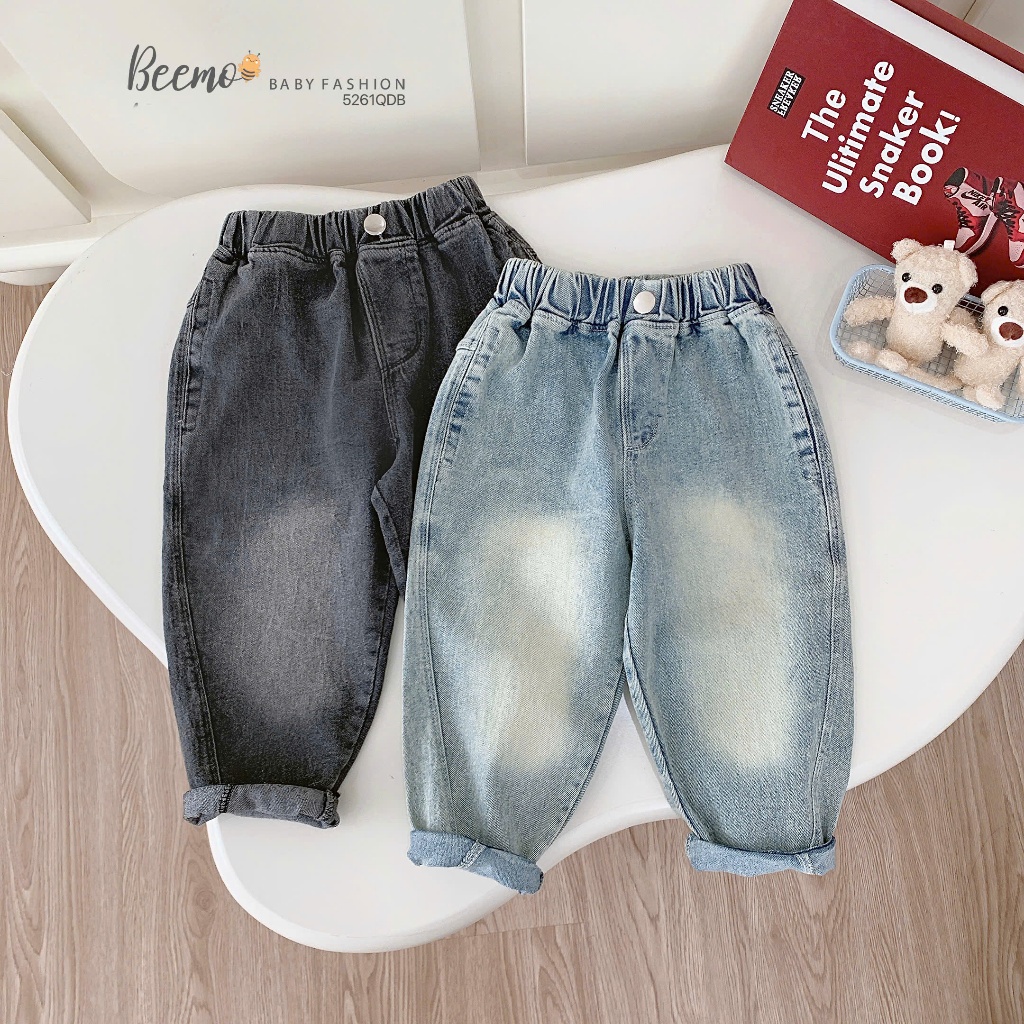 Quần jeans baggy basic mài màu bé trai, quần bò dài bé trai mặc áo phông áo sơ mi 5261QDB