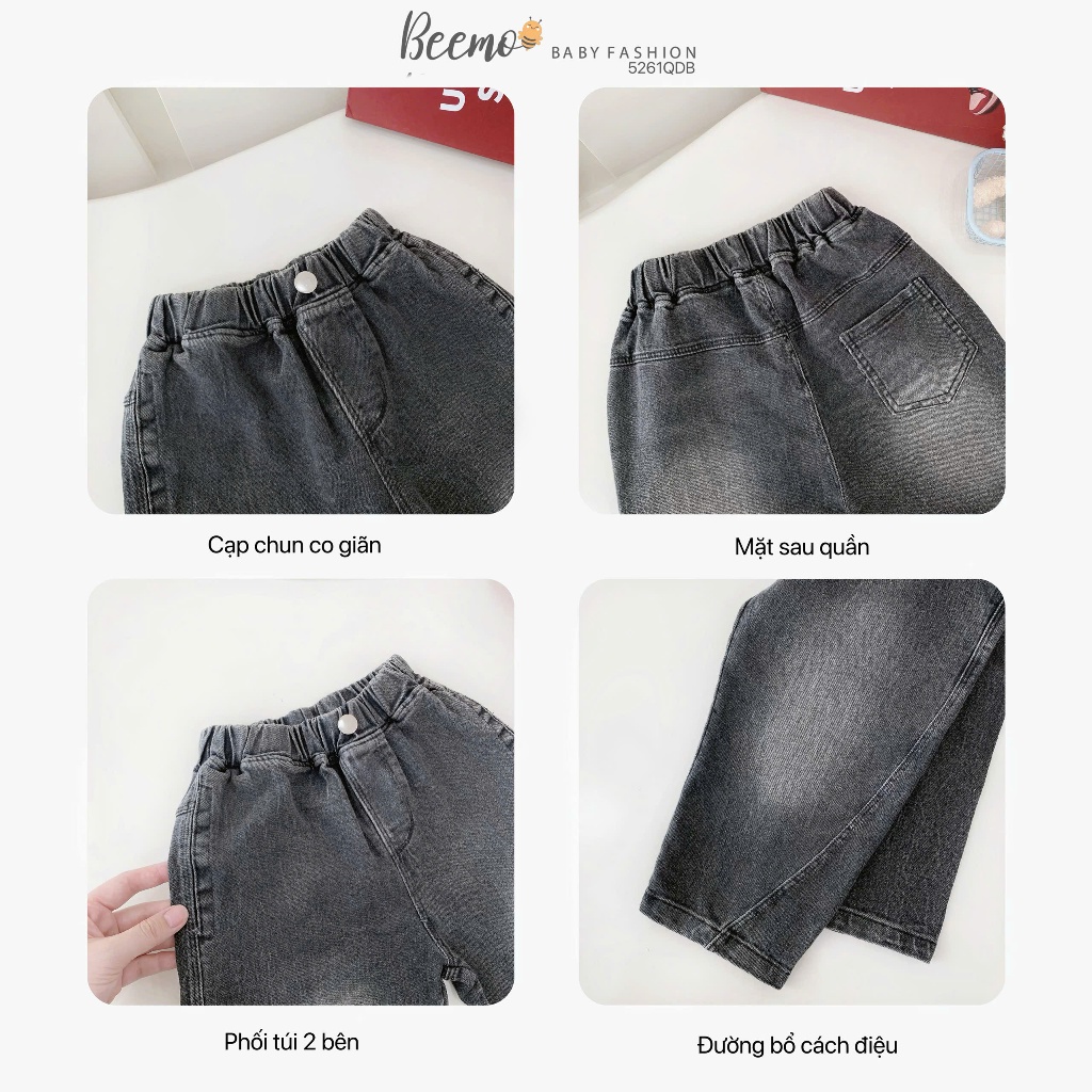 Quần jeans baggy basic mài màu bé trai, quần bò dài bé trai mặc áo phông áo sơ mi 5261QDB
