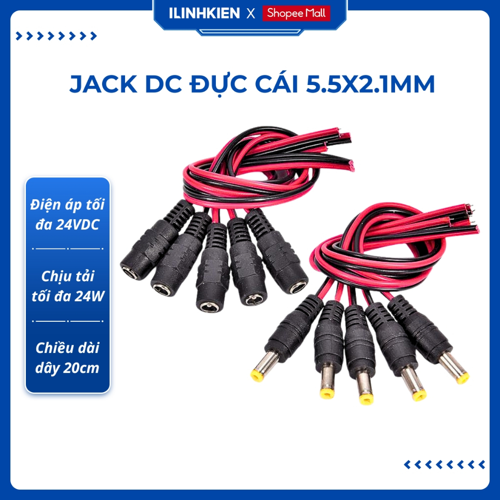 Jack Dc đực-cái dây nguồn Jack 5.5x2.1mm đảm bảo chất lượng ilinhkien