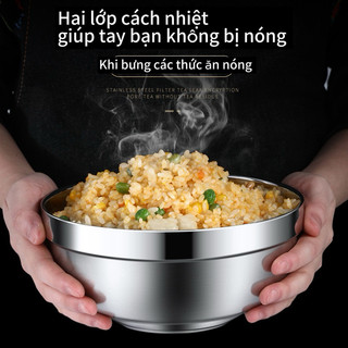 Bát cơm inox 304 bạch kim hai lớp chống bỏng 13cm
