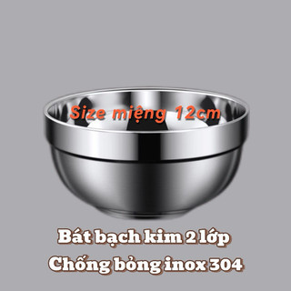 Bát cơm inox 304 bạch kim hai lớp chống bỏng 13cm
