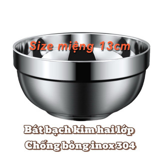 Bát cơm inox 304 bạch kim hai lớp chống bỏng 13cm