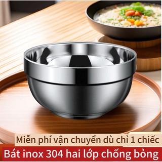 Bát cơm inox 304 bạch kim hai lớp chống bỏng 13cm