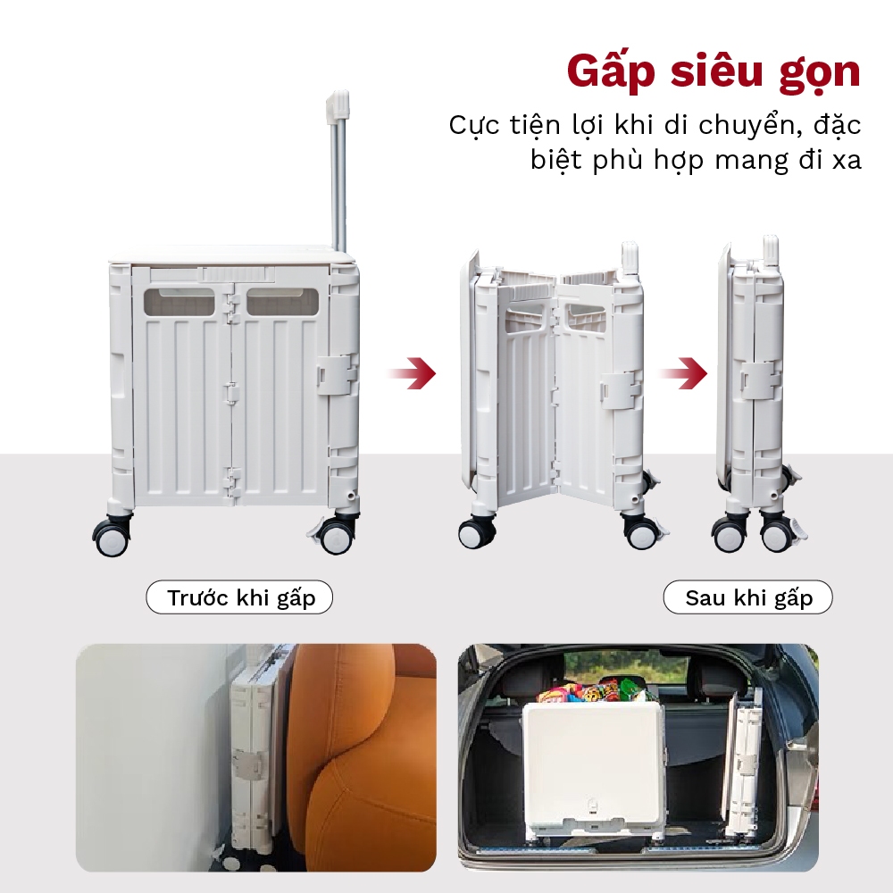 Xe Kéo Hàng Đi Chợ Có Nắp Nhập Khẩu FUJIHOME PT-35F, Xe Kéo Gấp Gọn Mini Có Tay Cầm Nhôm Điều Chỉnh Linh Hoạt