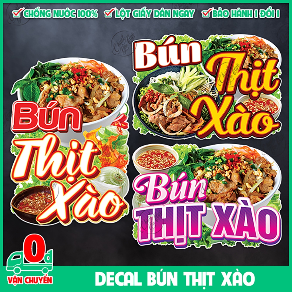 Miếng dán BÚN THỊT XÀO decal trang trí xe đẩy dán tường decor quán ăn ...