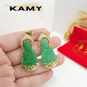 Mặt Dây Chuyền Phật Bà Ngọc Bích Xanh Đính Đá – Bình An, May Mắn, Hộ Mệnh, Mặt Dây Chuyền Phong Thủy