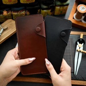 Ví dài đựng tiền mặt handmade - Ví da thủ công chất hiệu da bò thật - Có cúc bấm