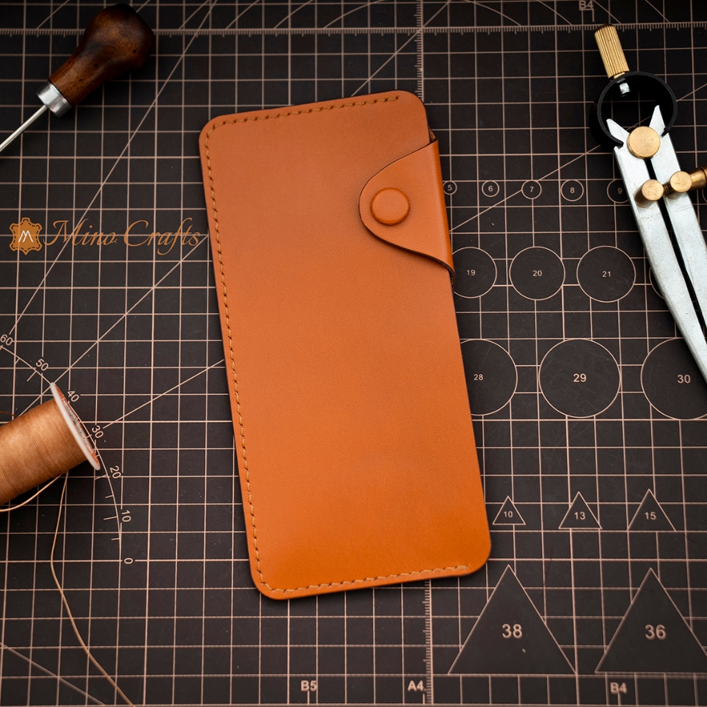 Ví dài đựng tiền mặt handmade - Ví da thủ công chất hiệu da bò thật - Có cúc bấm