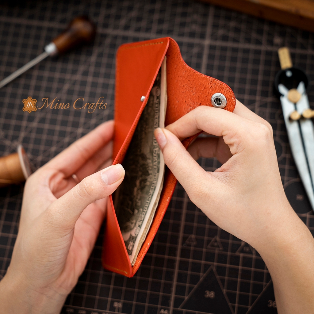 Ví dài đựng tiền mặt handmade - Ví da thủ công chất hiệu da bò thật - Có cúc bấm