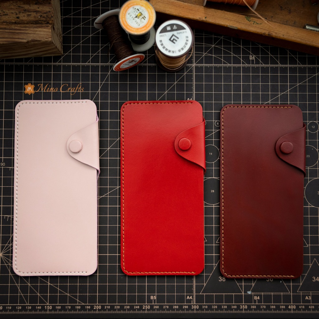 Ví dài đựng tiền mặt handmade - Ví da thủ công chất hiệu da bò thật - Có cúc bấm