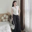 Set công sở, set tiểu thư mặc hè áo Ren hoa nổi buộc dây nơ tay hến phối quần Kaki sọc suông xinh
