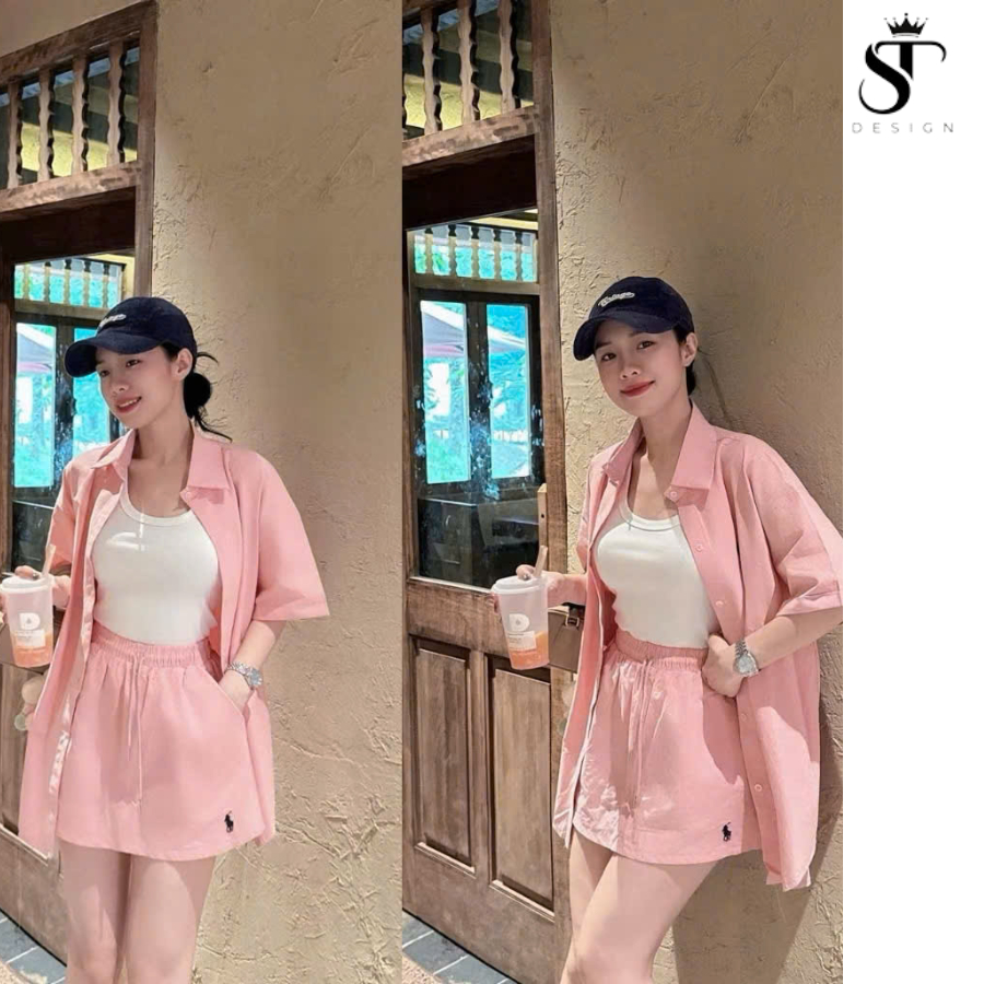 Set áo sơ mi + Chân váy năng động tặng kèm áo quây đi du lịch, đi chơi, đi cà phê - ST Design - 23