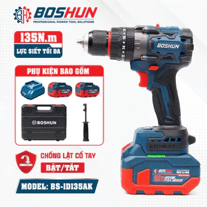 Máy Khoan Pin Boshun BS-ID135AK Không Chổi Than Pin 15 Cell,bảo hành chính hãng