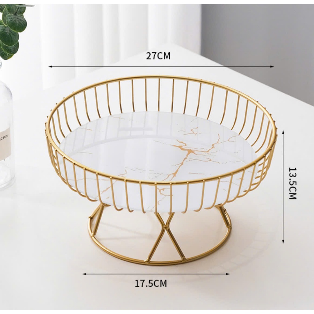Khay Đựng Trái Cây Đồ Ăn Nhẹ, Rổ Đựng Hoa Quả Hình Tròn Bằng Kim Loại Nhẹ Sang Trọng