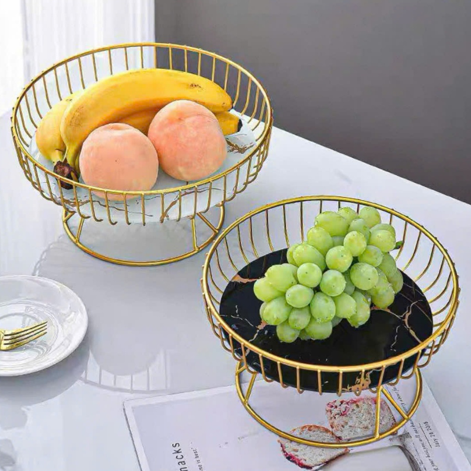 Khay Đựng Trái Cây Đồ Ăn Nhẹ, Rổ Đựng Hoa Quả Hình Tròn Bằng Kim Loại Nhẹ Sang Trọng