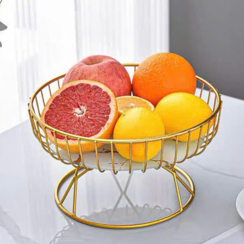 Khay Đựng Trái Cây Đồ Ăn Nhẹ, Rổ Đựng Hoa Quả Hình Tròn Bằng Kim Loại Nhẹ Sang Trọng