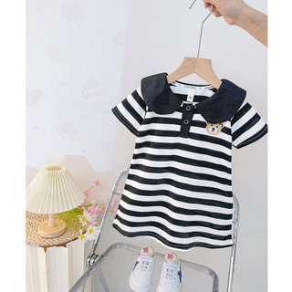 Váy polo bé gái 2-7 tuổi ngắn tay sọc trắng đen D1138
