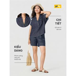 ⚡T5 199K⚡ Áo Sơ Mi Jeans Giấy YODY Tay Cộc Kẹp Gấu Thoáng Mát Thấm Hút Tốt WCSH25S022