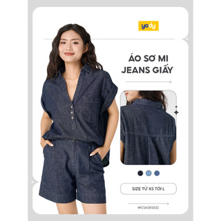 ⚡T5 199K⚡ Áo Sơ Mi Jeans Giấy YODY Tay Cộc Kẹp Gấu Thoáng Mát Thấm Hút Tốt WCSH25S022