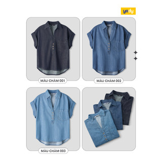 ⚡T5 199K⚡ Áo Sơ Mi Jeans Giấy YODY Tay Cộc Kẹp Gấu Thoáng Mát Thấm Hút Tốt WCSH25S022