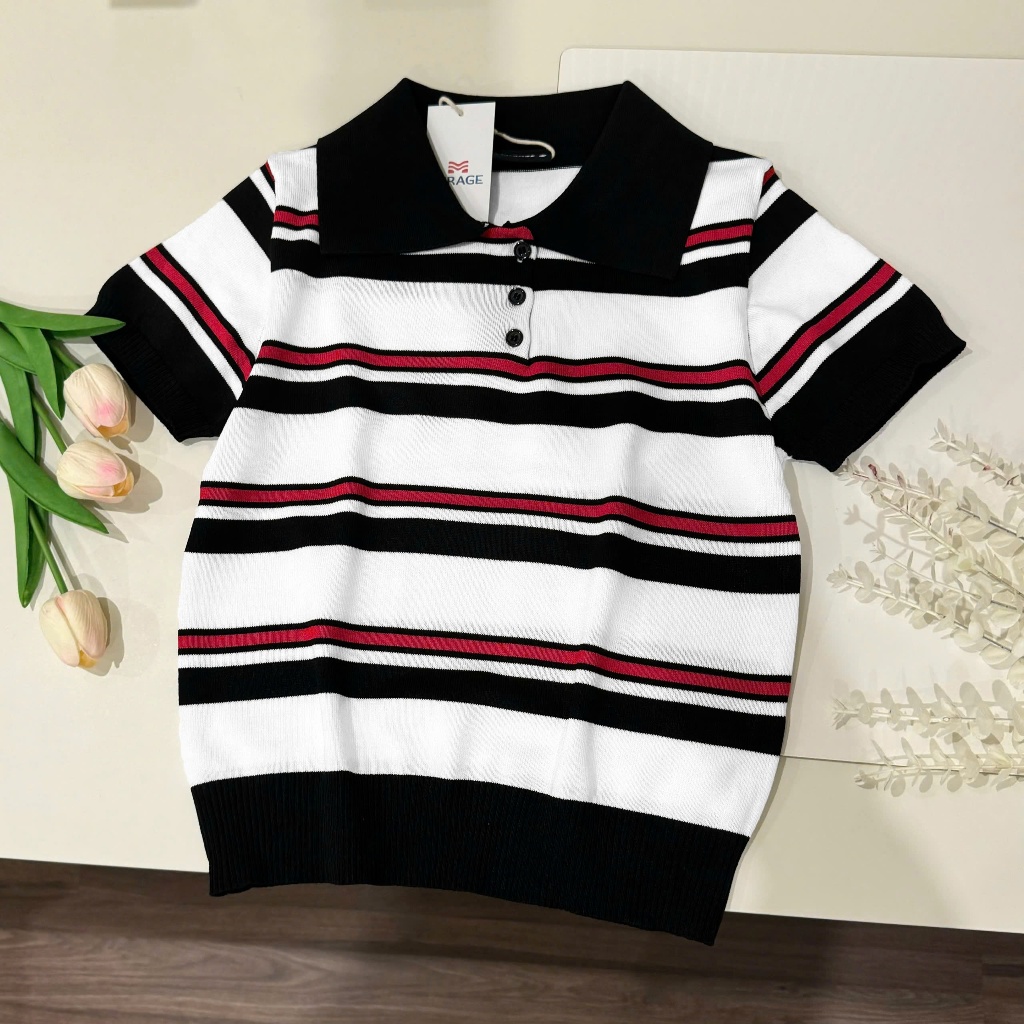 Áo Len Mirage Cổ Trắng Sọc Đỏ Local Brand Chất Len Mongtoghi Mềm Mịn Thoáng Mát.