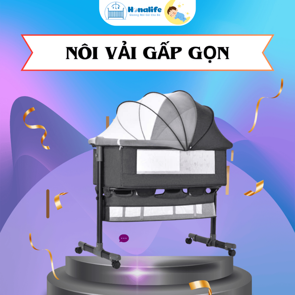 [ NÔI VẢI + TẶNG MÀN ] NÔI VẢI GẤP GỌN CHO BÉ HONALIFE,NÔI VẢI GHÉP CHUNG GIƯỜNG BỐ MẸ