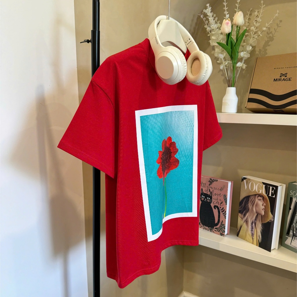 Áo Thun Mirage Bảng Hoa Đỏ Trendy Local Brand Chất 100% Cotton Mềm Mịn Thoáng Mát.