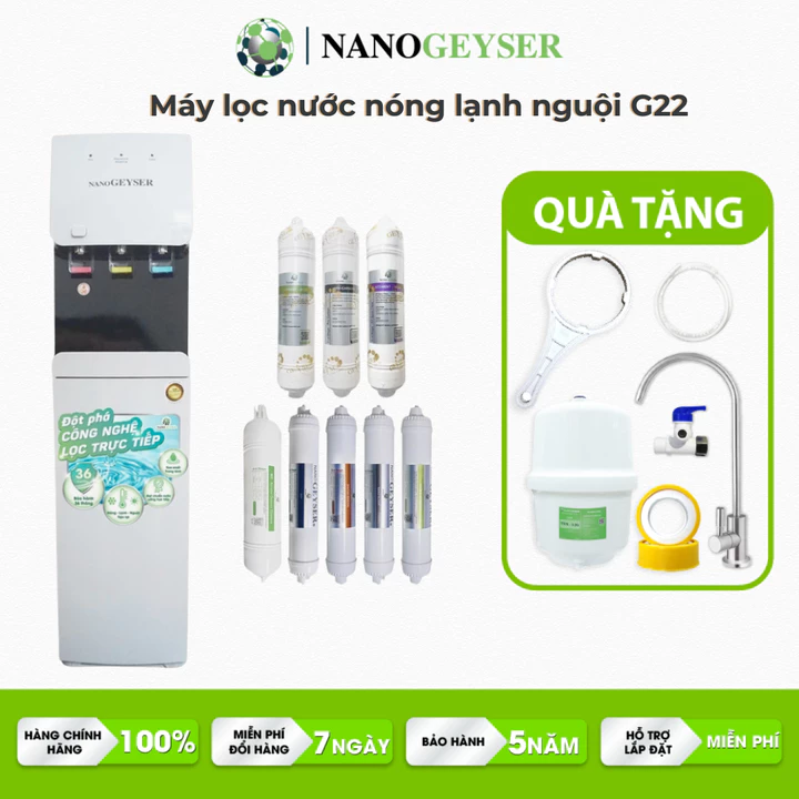 Máy lọc nước nóng lạnh nguội NANO GEYSER G22 8 Cấp, công nghệ lọc RO, 3 chế độ, công suất 20L/H, bảo hành 5 năm