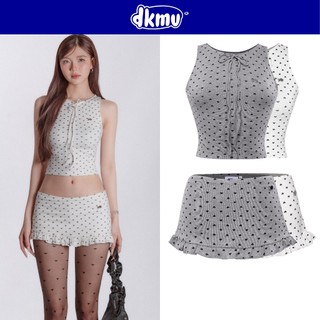 Set áo chân váy họa tiết trái tim DKMV croptop ôm dáng buộc nơ đáng yêu có quần trong Heart | K-SET11