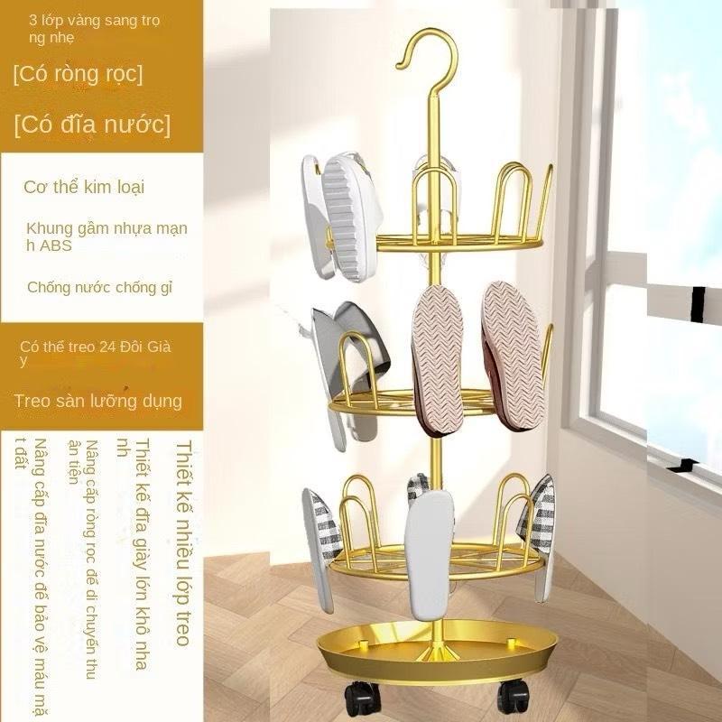 Giá Phơi Giày Dép Đa Năng 3 Tầng Bánh Xe Kệ Giày Dép Chất Liệu Thép Carbon Không Han Gỉ Cao 105cm Mỗi Tầng 8 Móc Treo