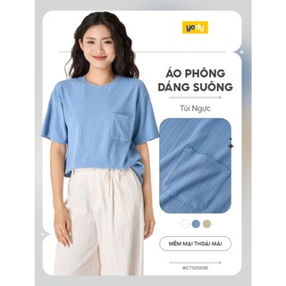 [Đồng giá] Áo phông nữ YODY dáng suông vải rib gân to mềm mại túi ngực WCTS25S150
