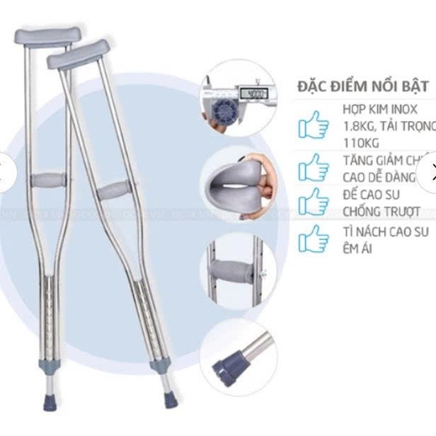 Nạng chống nách inox hổ trợ tập đi. Nạng inox  là dụng cụ hỗ trợ người khuyết tật được nhiều người tin dùng