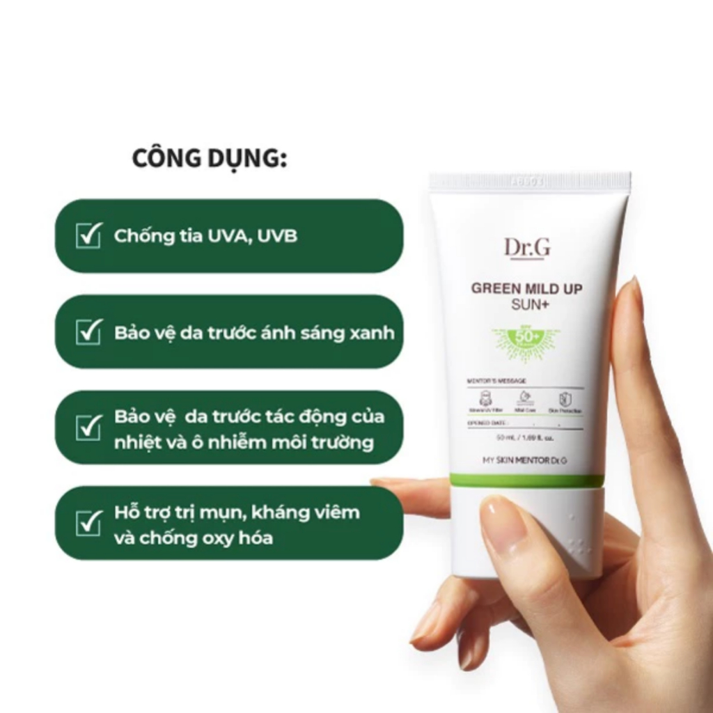 Kem chống nắng thuần vật lý cho da nhạy cảm Dr.G Green Mild Up Sun+ SPF50+PA++++ 50ml