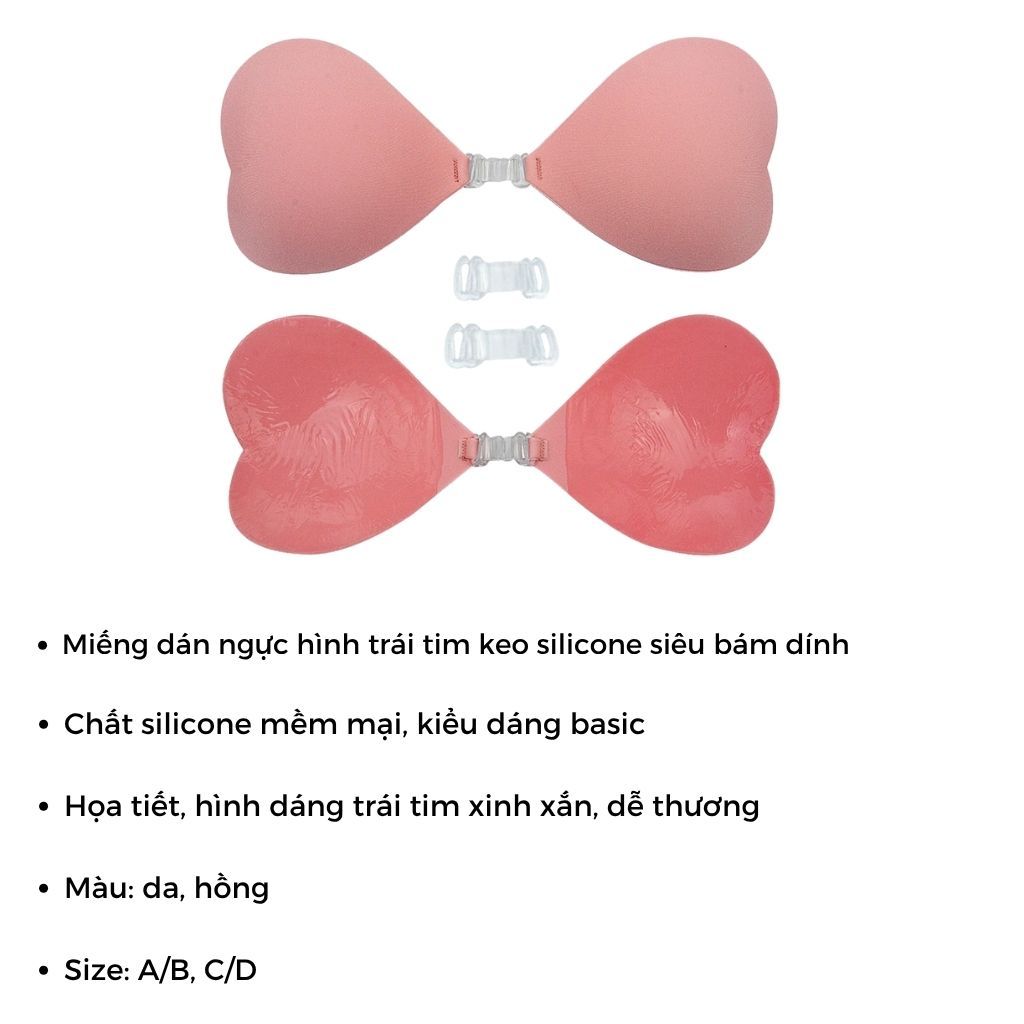 Miếng dán ngực hình trái tim xinh xắn keo siêu bám dính kèm 3 dây cài trong tiện lợi LANIXA D0159