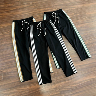 Quần ống rộng unisex phối 3 sọc trắng thời trang phong cách, lưng thun có túi hai bên 40-68KG K1