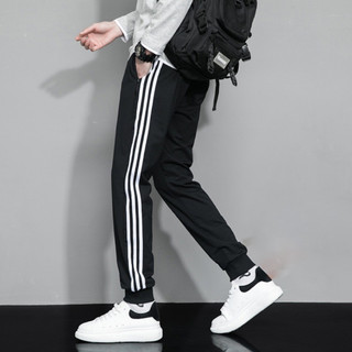 Quần ống rộng unisex phối 3 sọc trắng thời trang phong cách, lưng thun có túi hai bên 40-68KG K1